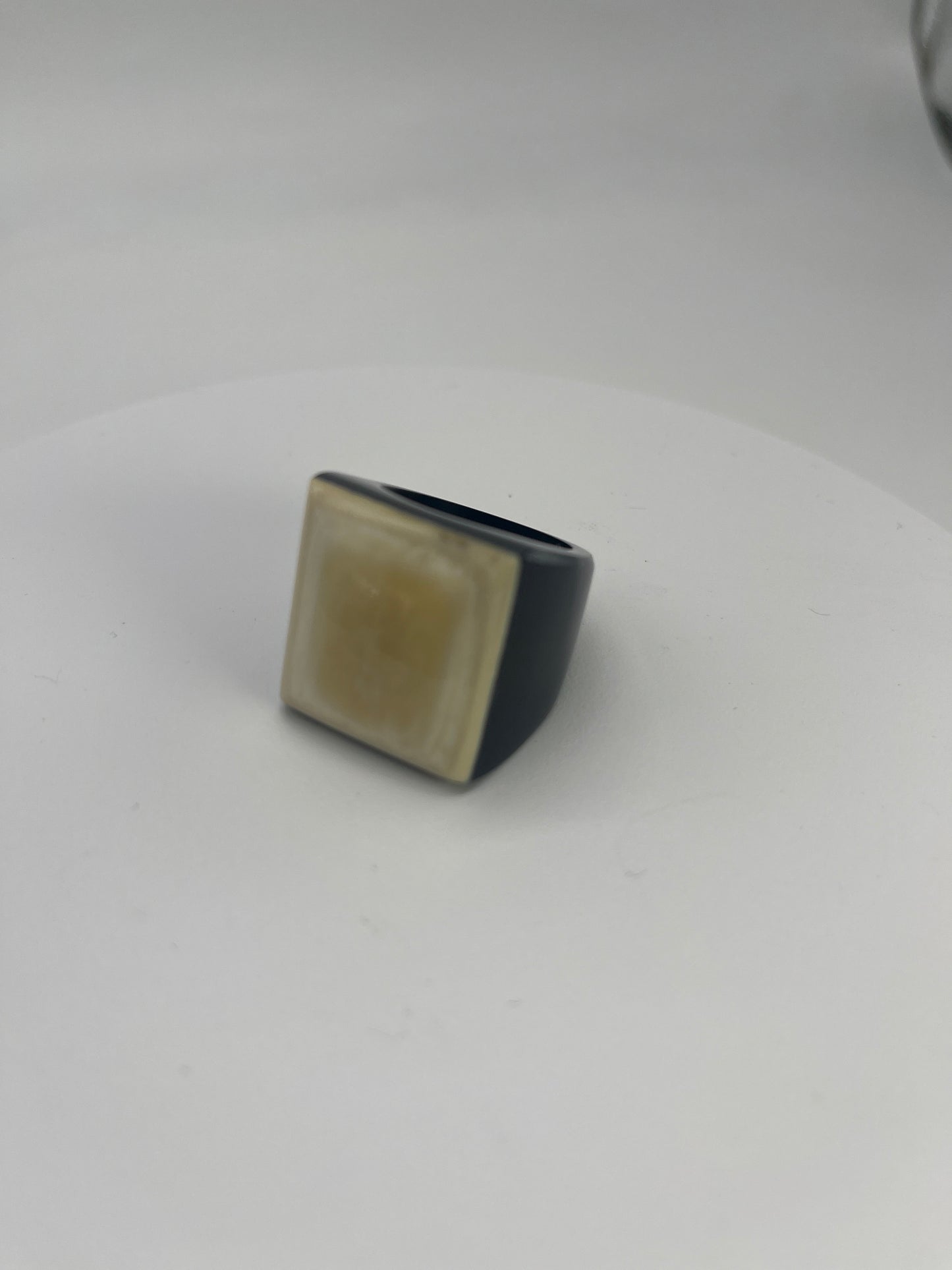 Handcrafted buffalo horn sqaure two tone ring