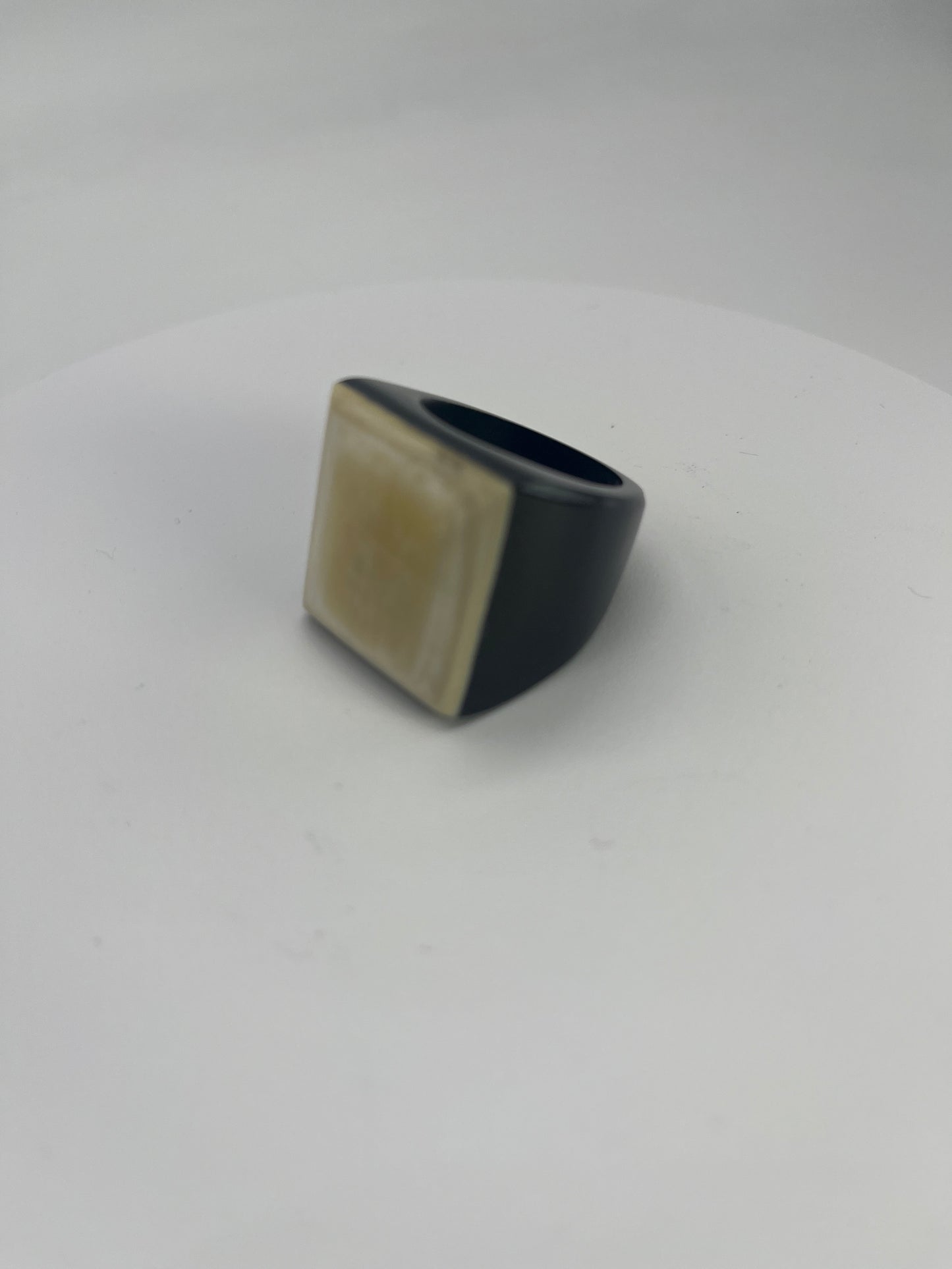 Handcrafted buffalo horn sqaure two tone ring