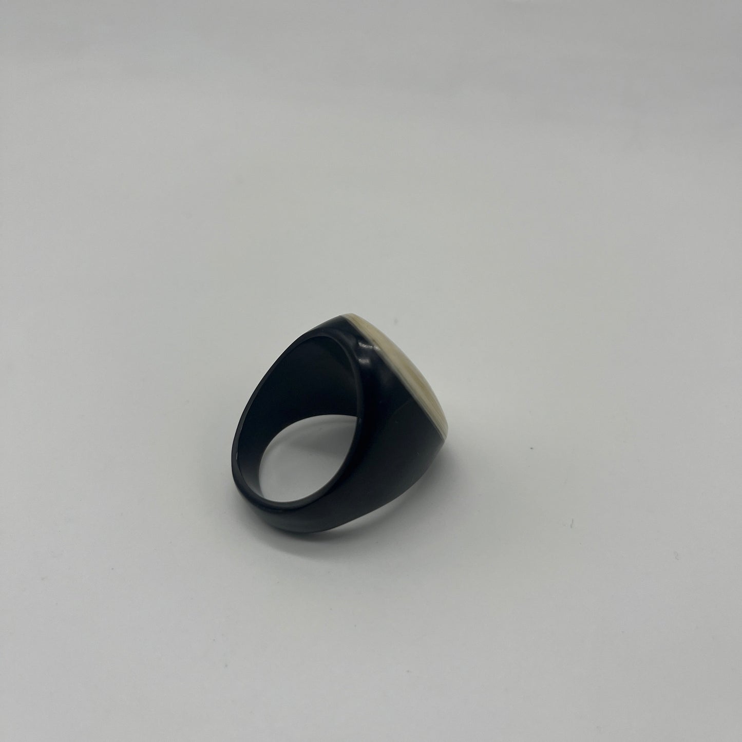 Handcrafted buffalo horn oval two tone ring