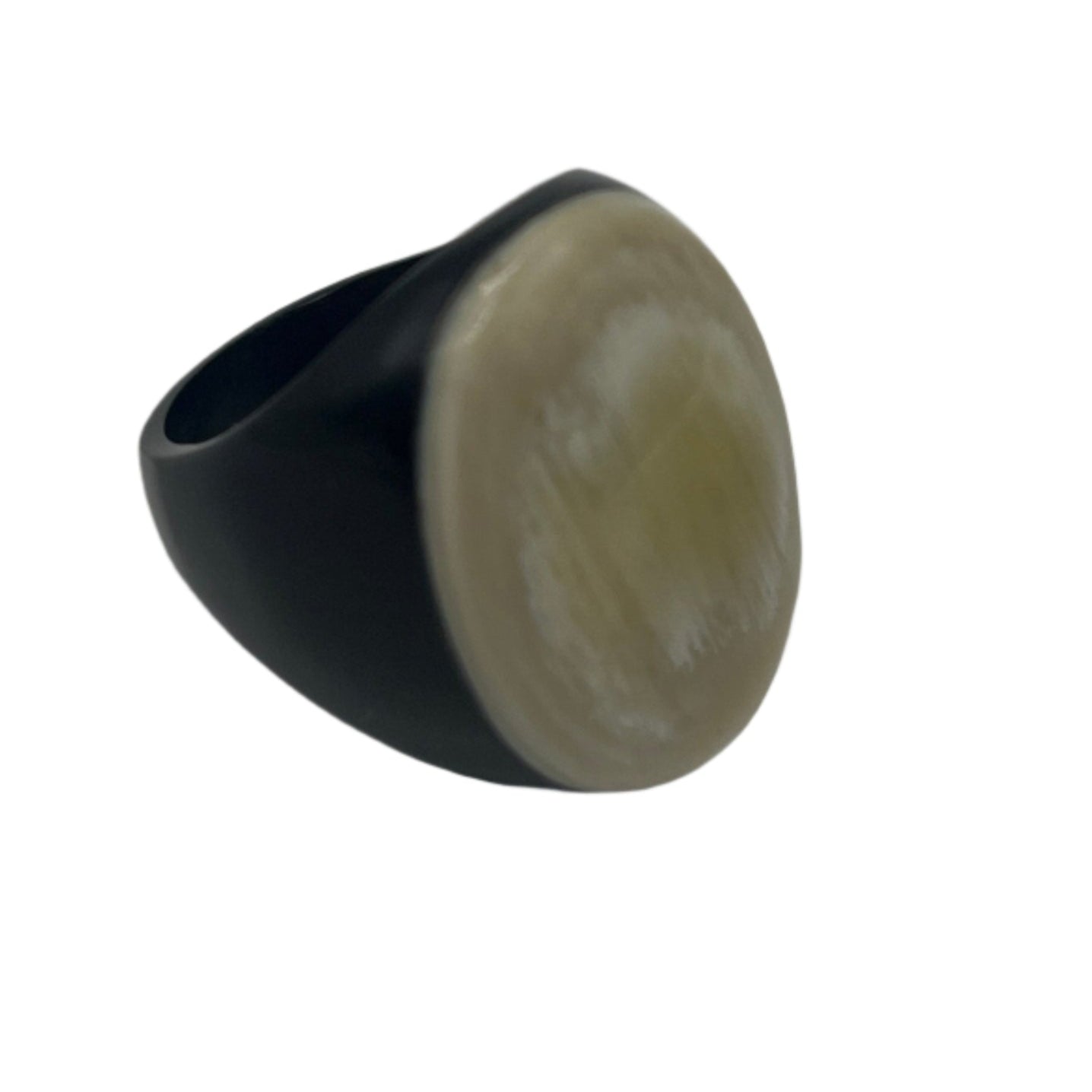 Handcrafted buffalo horn oval two tone ring