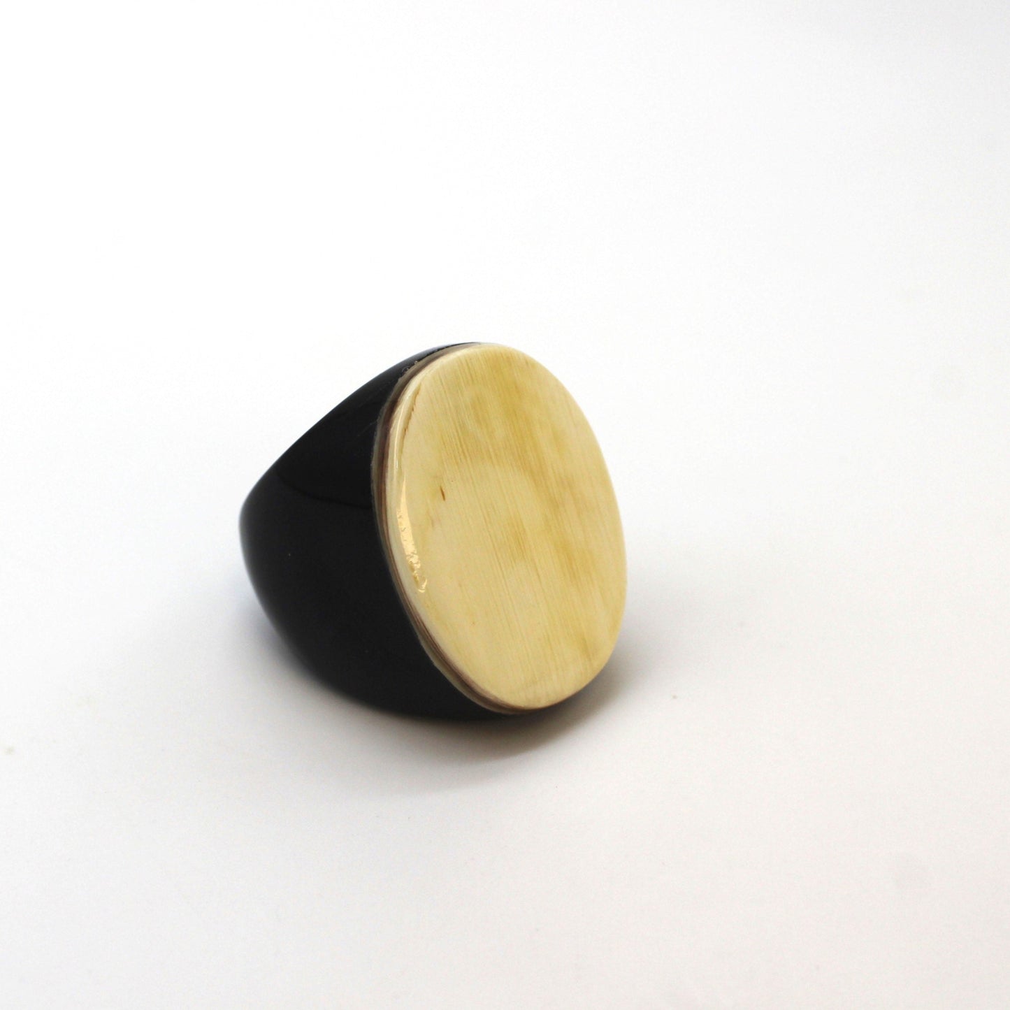 Handcrafted buffalo horn large oval two tone ring