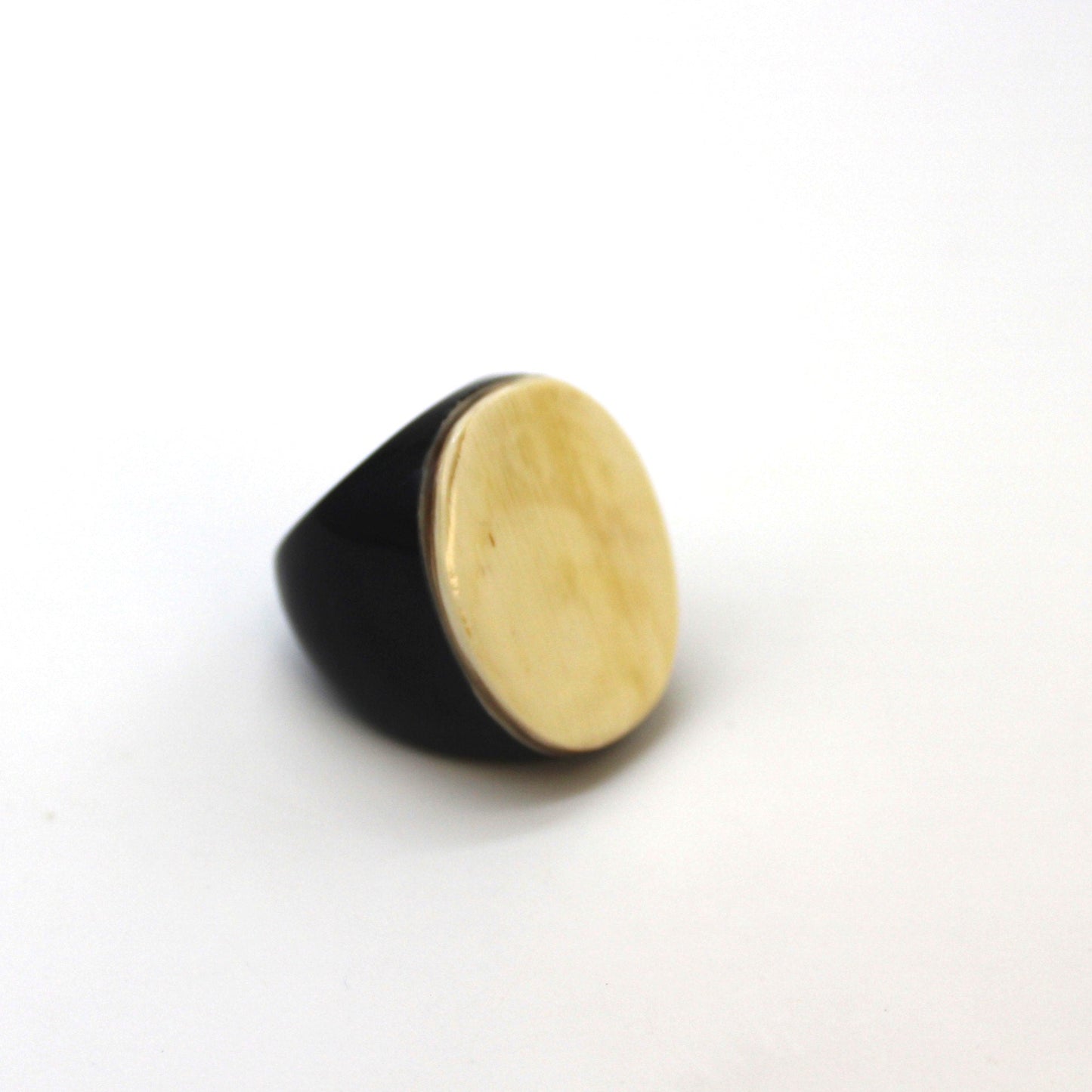 Handcrafted buffalo horn large oval two tone ring