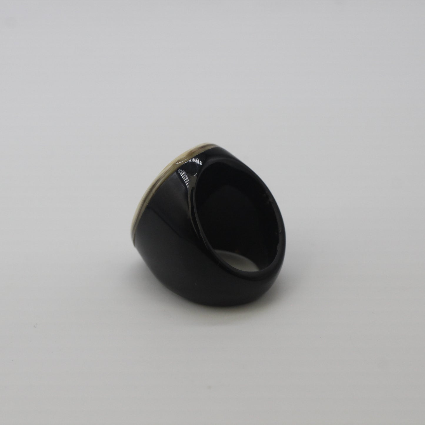 Handcrafted buffalo horn large oval two tone ring