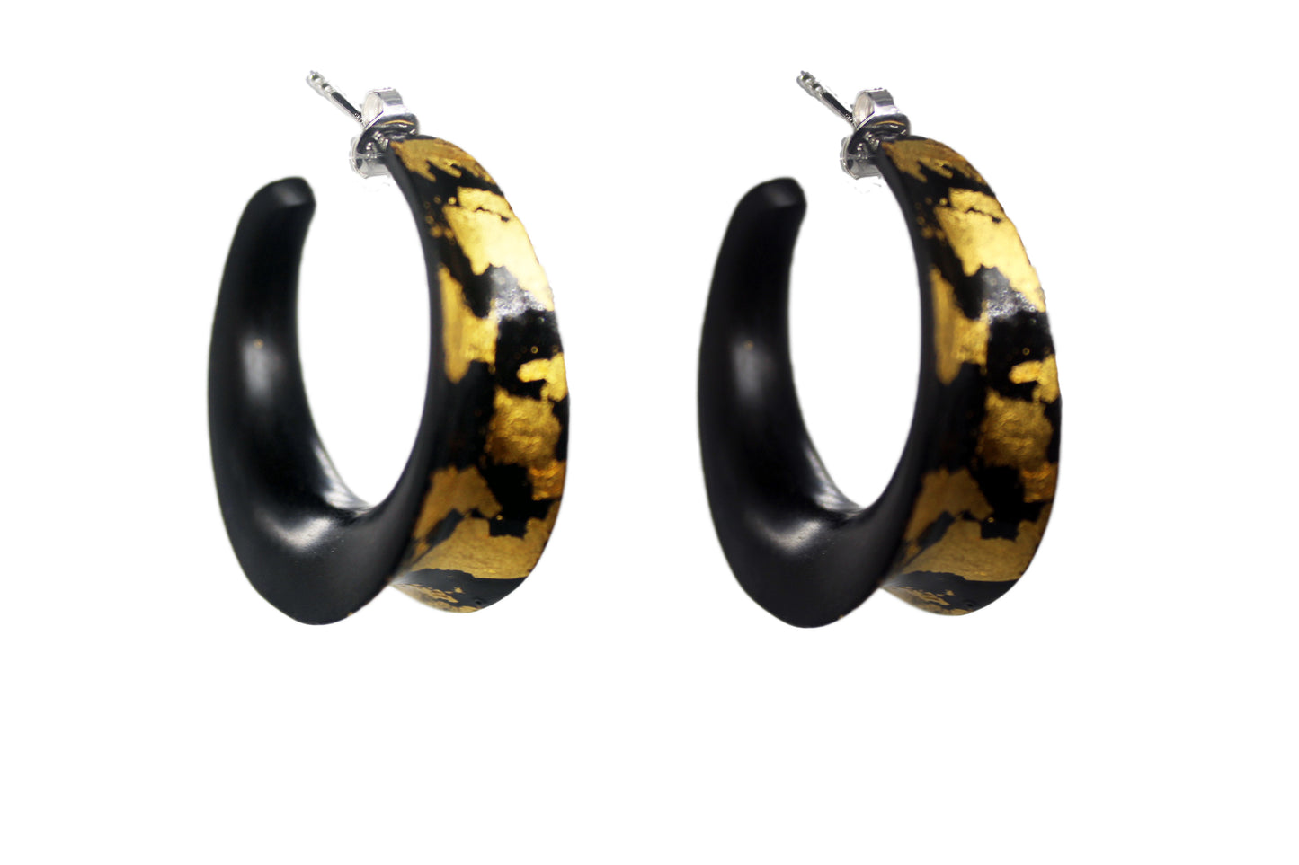 Handcrafted Ebony Concave Hoop Earrings with 24k Gold Leafing